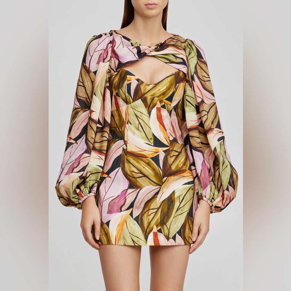 Acler Meadow Dress - Falling Leaves Balloon Sleeves Linen Blend 4